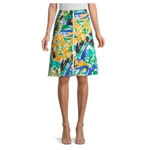 Kobi Halperin Margo Mod Watercolor Print Midi A Line Skirt XL